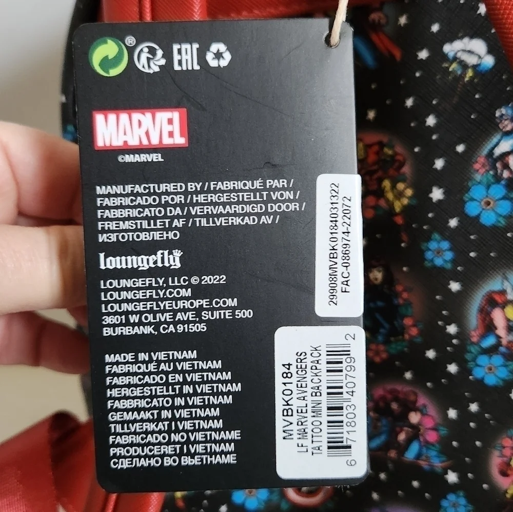 Loungefly Marvel Avengers Tattoo Floral Black Red Mini Backpack NWT
